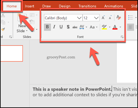 Formatieren von Sprechernotizen in PowerPoint