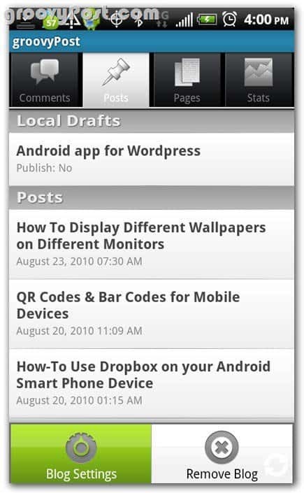 Wordpress auf Android Posts Bewertung - Entwürfe