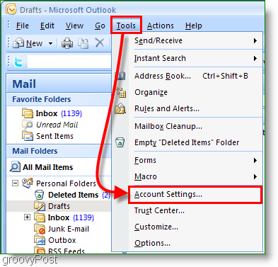 Screenshot des Outlook 2007-Kalenders - Kontoeinstellungen