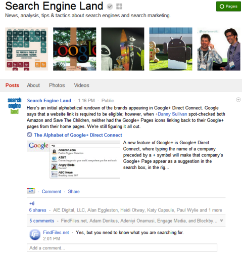 Google+ Seiten - Suchmaschinenland