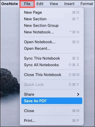 Als PDF speichern OneNote Mac