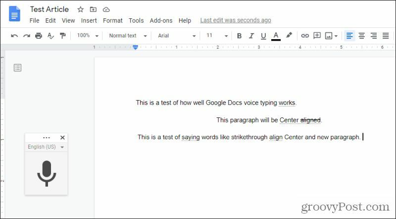Spezielle Befehle in Google Docs Voice Typing sagen