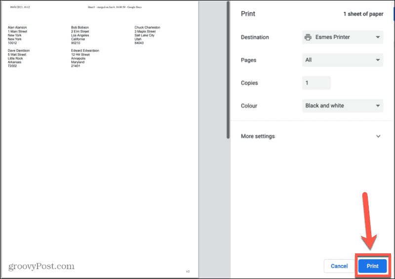 Schaltfläche zum Drucken von Google Sheets