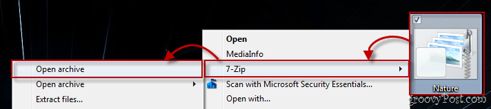 Windows 7-Kontextmenü mit 7-zip