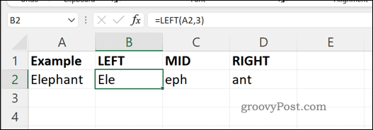 Beispiel Formeln MITTE RECHTS und LINKS in Excel