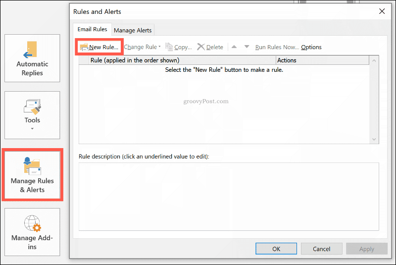 Erstellen einer neuen Regel in Outlook