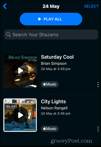 Shazam Auto Shazam Liste der erkannten Songs