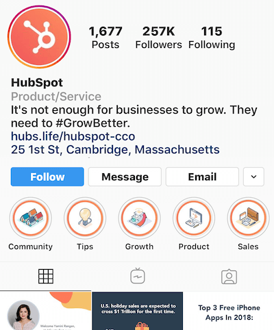 Instagram hebt Alben im HubSpot-Profil hervor