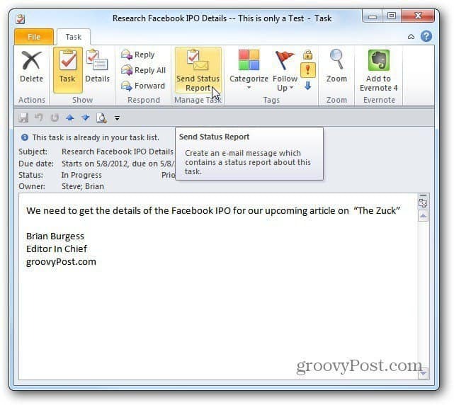Zuweisen von Aufgaben in Outlook 2010