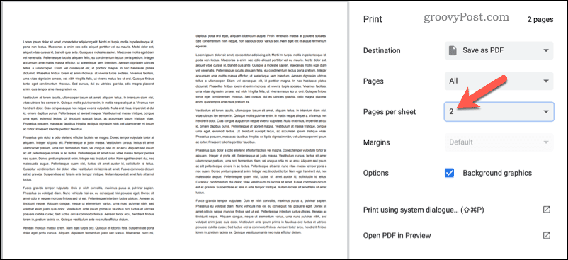 Drucken von zwei Seiten pro Blatt in Google Docs