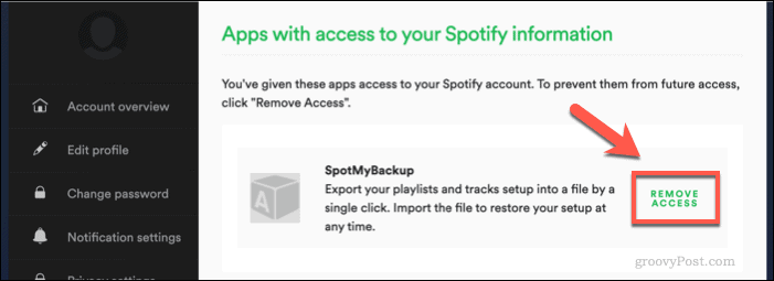Widerrufen des SpotMyBackup-Zugriffs auf Spotify