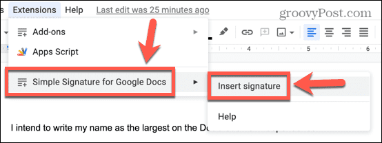google docs fügen signatur aus add-on ein