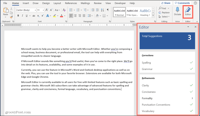 Microsoft-Editor in Word unter Windows