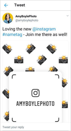 Bewerben Sie Ihr Instagram-Namensschild auf sozialen Kanälen wie Twitter.