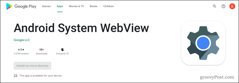 Android System WebView im Google Play Store