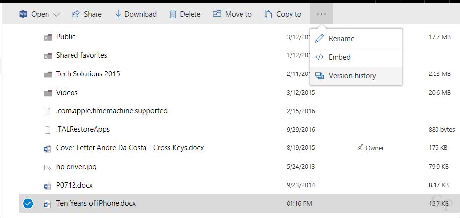 Wiederherstellen früherer Versionen von Dateien in OneDrive