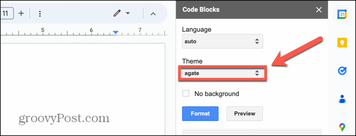 Google Docs-Code blockiert Thema