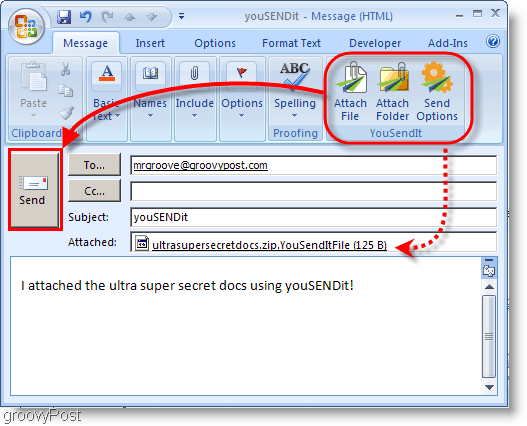YouSendIt-Schaltflächen in der Outlook 2007-Multifunktionsleiste