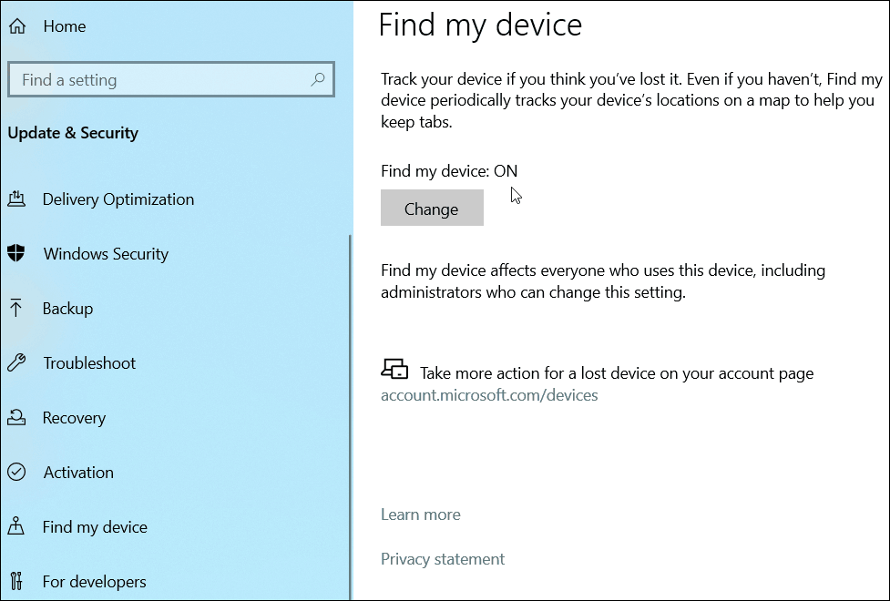 Finden Sie mein Gerät Windows 10