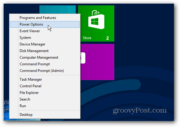 Power-Menü Windows 8-Startbildschirm