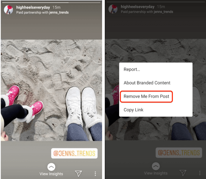 Entfernen Sie getaggte Konten aus Instagram-Markeninhalten