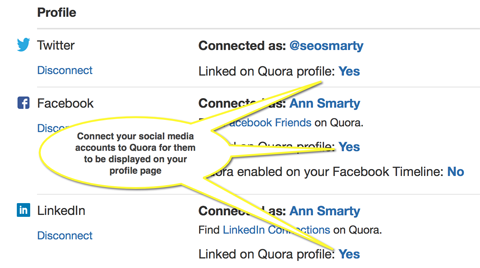 Verbinden Sie zusätzliche soziale Profile auf Quora