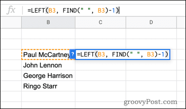 Verwenden der LINKS-Funktion in Google Sheets