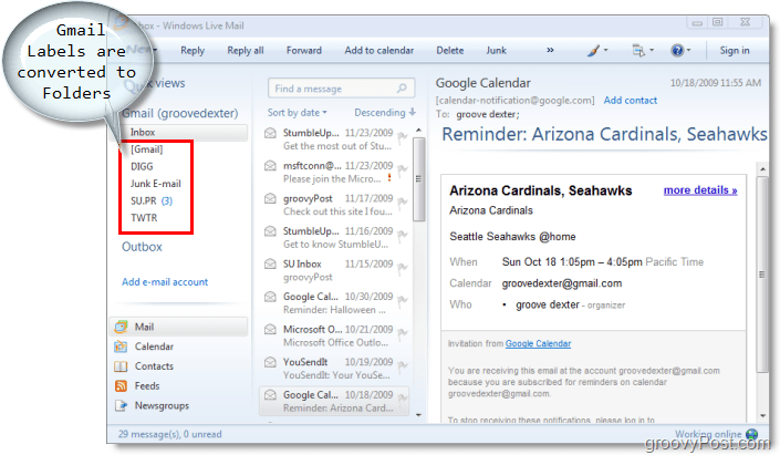 E-Mail-Client für Windows Live Mail, Google Mail-Labels werden in Ordner in Windows Live Mail konvertiert