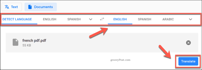 Übersetzen eines Dokuments mit Google Translate