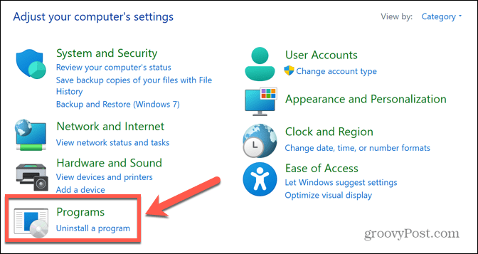 Programme der Windows-Systemsteuerung