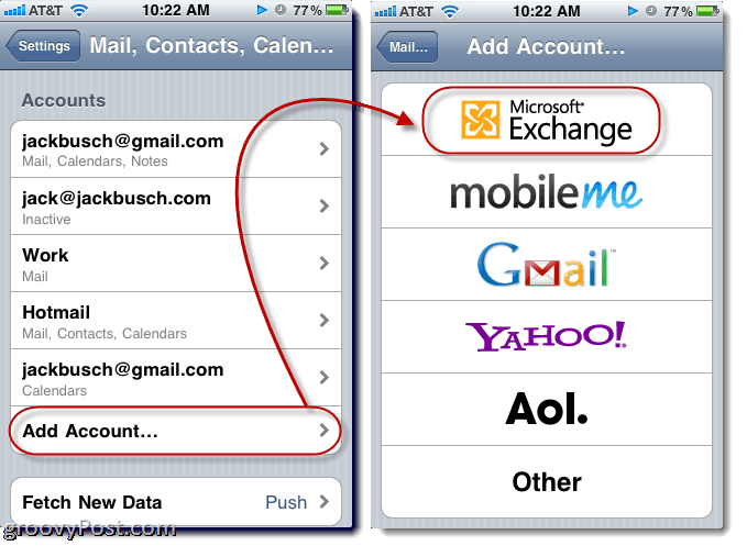 Hinzufügen von Hotmail Exchange ActiveSync zum iPhone