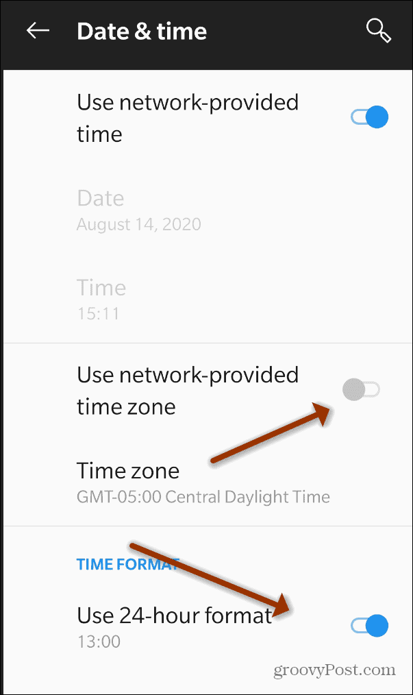 24 Stunden Zeitzone Android