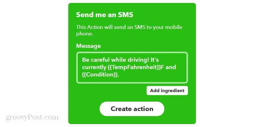 Konfigurieren einer SMS-Nachricht auf ifttt