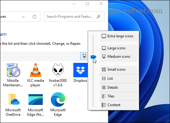 Größe des App-Symbols ändern Systemsteuerung Windows 11