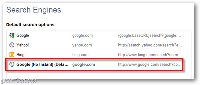 Standard-Suchoptionen von Google Chrome