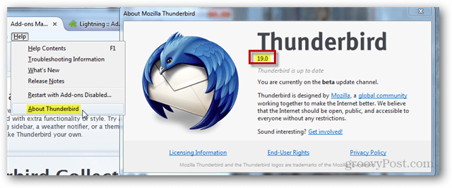 Finde Thunderbird Version