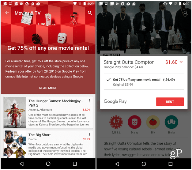 Google Play Movies bietet 75% Rabatt auf alle Filmverleihe