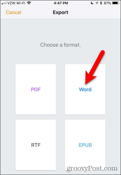 Tippen Sie auf Word in Pages für iOS