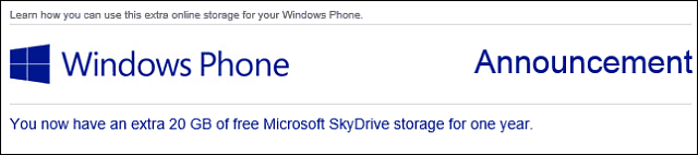 Windows Phone-Benutzer erhalten 20 GB kostenlosen SkyDrive-Speicherplatz