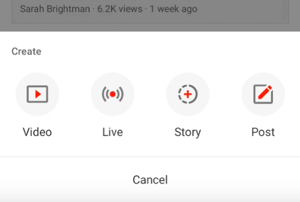 YouTube-Schaltfläche "Story erstellen".