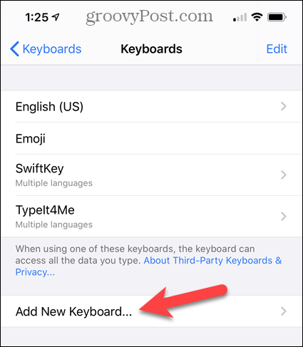 Tippen Sie in den iPhone-Einstellungen auf Neue Tastatur hinzufügen
