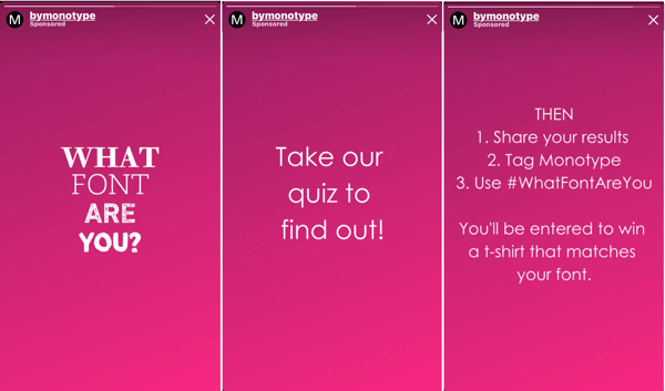 Wie Sie das Engagement für Instagram-Storys verbessern können, fordern Sie Follower-DMs an, Beispiel 2 des Font-Quiz von Monotype