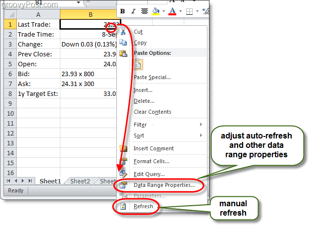 manuelle Datenaktualisierung in Excel 2010