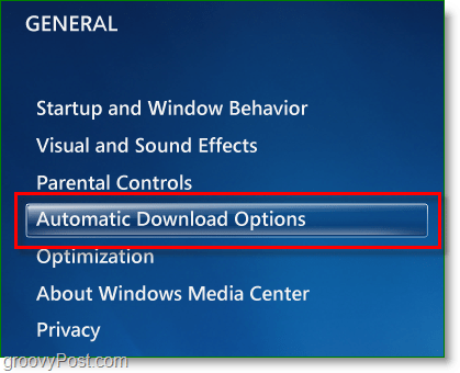 Windows 7 Media Center - Klicken Sie auf Optionen für den automatischen Download