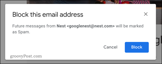 Schaltfläche "Blockieren" in Google Mail