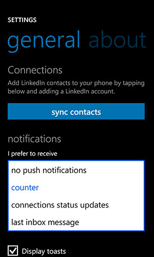 In der App für Windows Phone-Benachrichtigungsoptionen verknüpft