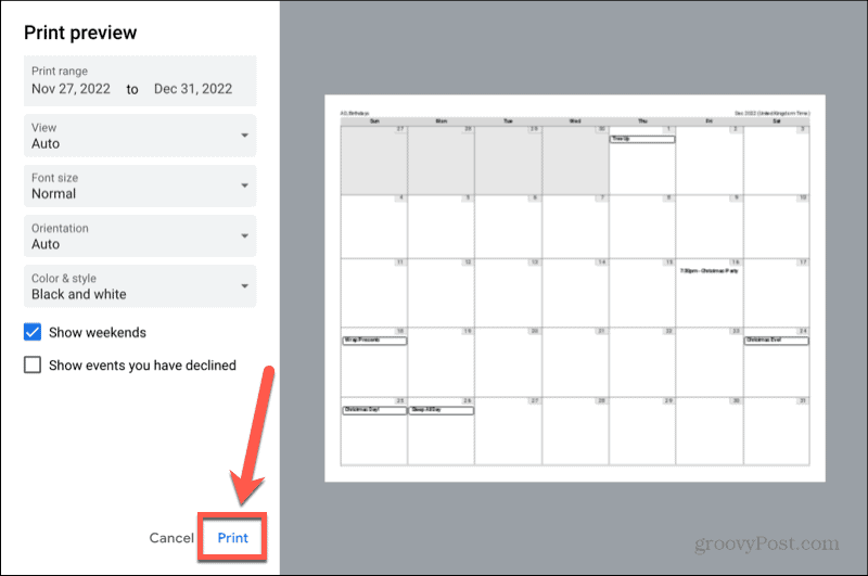 Google-Kalender-Druckschaltfläche