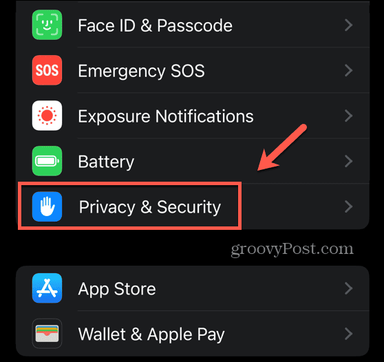 iOS-Menü „Datenschutz und Sicherheit“.
