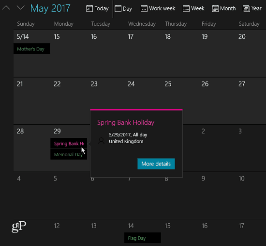 Feiertage zum Kalender hinzugefügt