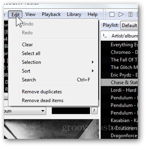 Mit den Funktionen des foobar2000-Bearbeitungsmenüs werden Duplikate entfernt und tote Elemente entfernt